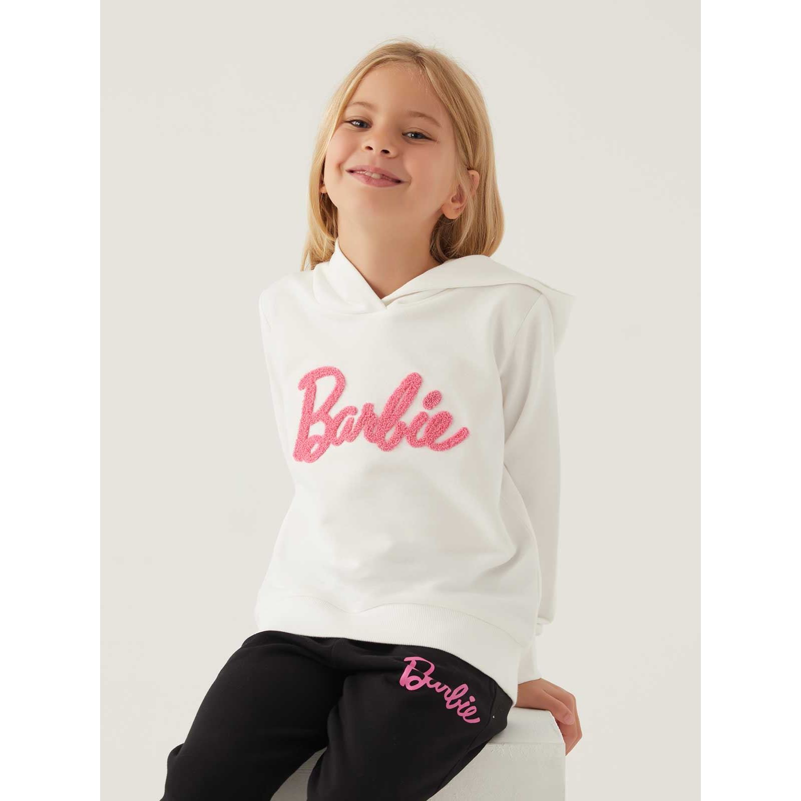 Barbie Kız Çocuk Kapüşonlu Sweatshirt 3-7 Yaş Krem