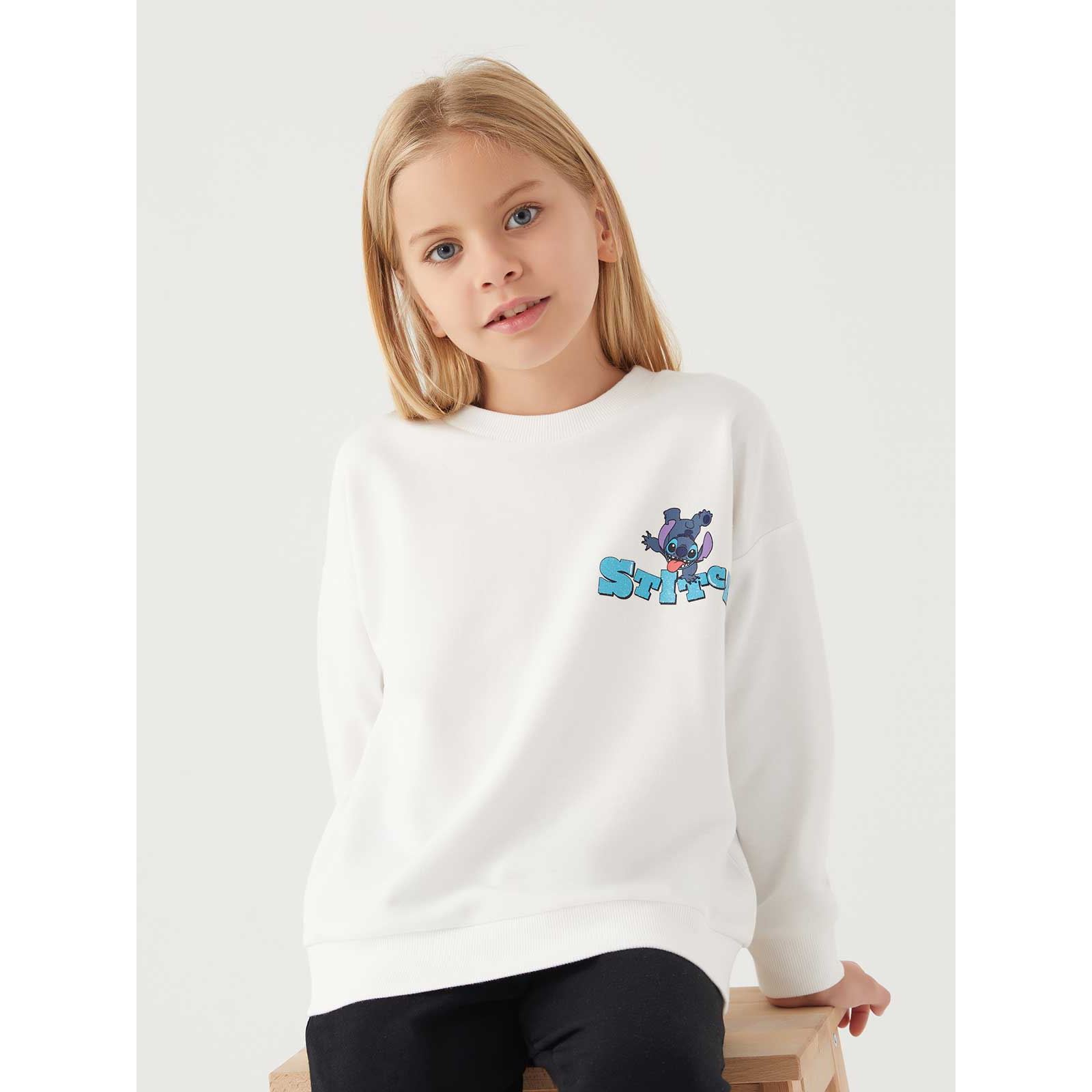 Stitch Kız Çocuk Sweatshirt 3-7 Yaş Krem